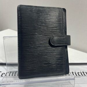 Authentic LOUIS VUITTON black leather EPI agenda wallet PM w/ certificate